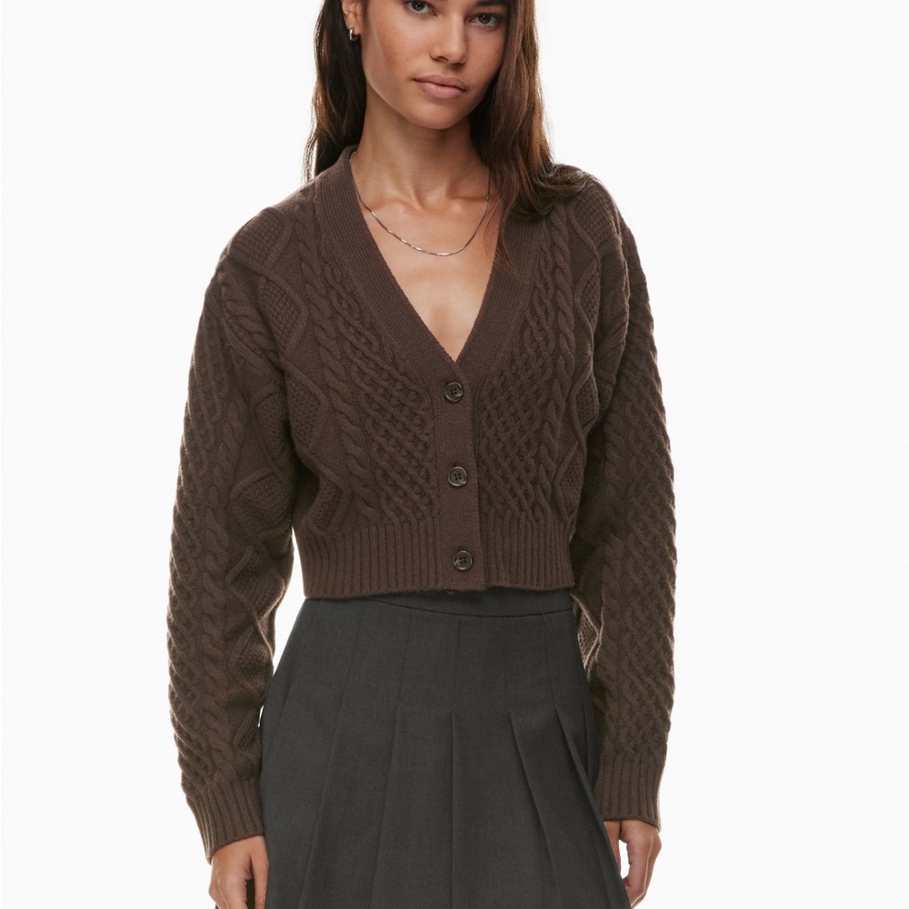 Aritzia brown cooper  Cable Knit Cardigan Sweater - Picture 5 of 5